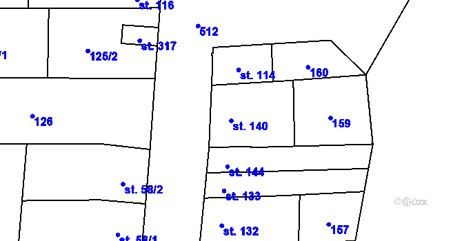 Parcela st. 140 v KÚ Lověšice u Přerova, Katastrální mapa