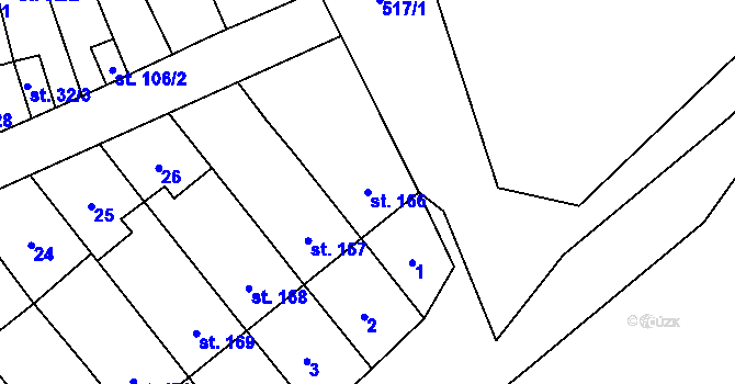 Parcela st. 166 v KÚ Lověšice u Přerova, Katastrální mapa