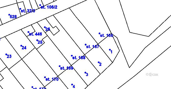 Parcela st. 167 v KÚ Lověšice u Přerova, Katastrální mapa