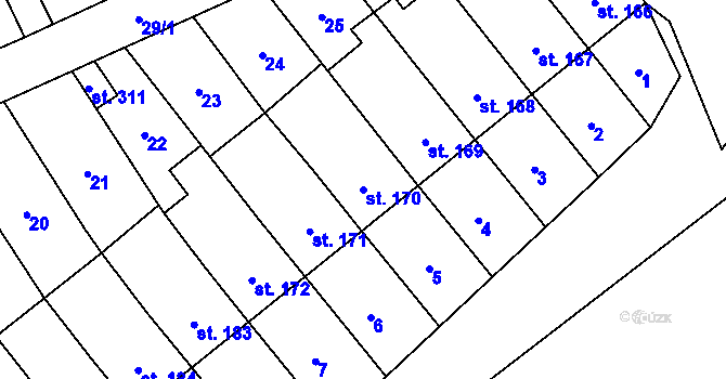 Parcela st. 170 v KÚ Lověšice u Přerova, Katastrální mapa