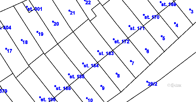 Parcela st. 183 v KÚ Lověšice u Přerova, Katastrální mapa