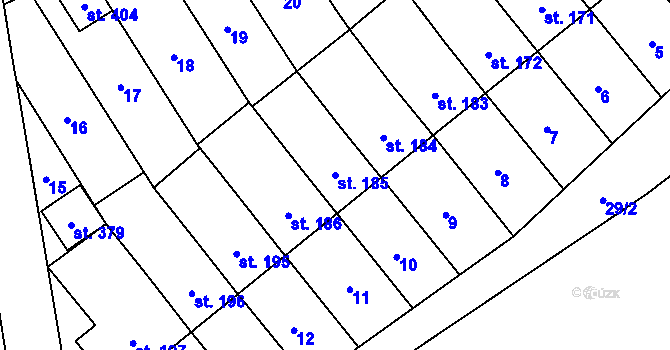 Parcela st. 185 v KÚ Lověšice u Přerova, Katastrální mapa