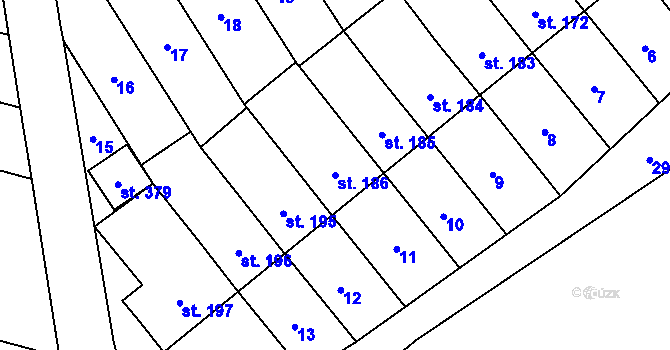 Parcela st. 186 v KÚ Lověšice u Přerova, Katastrální mapa