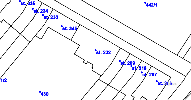 Parcela st. 232 v KÚ Lověšice u Přerova, Katastrální mapa