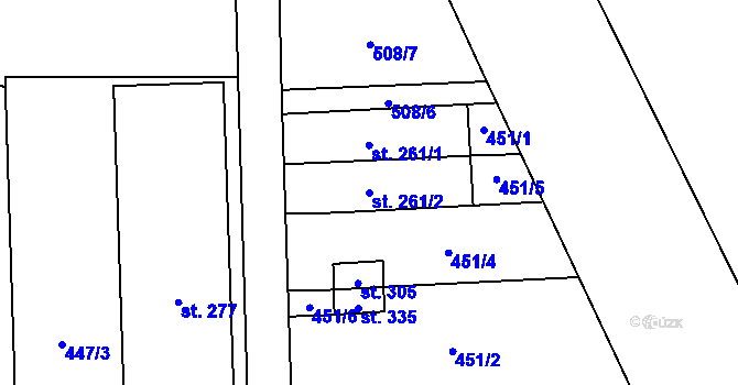 Parcela st. 261/2 v KÚ Lověšice u Přerova, Katastrální mapa