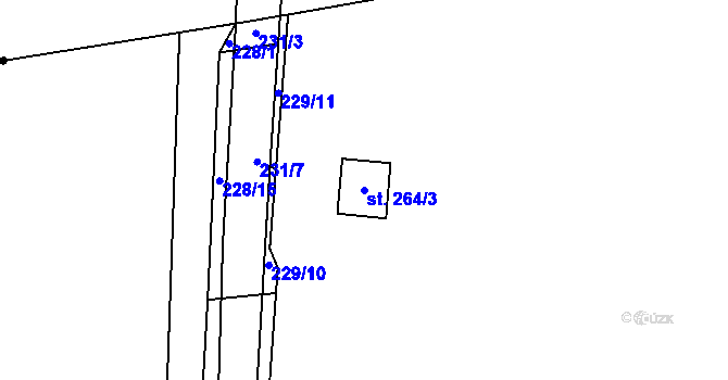 Parcela st. 264/3 v KÚ Lověšice u Přerova, Katastrální mapa