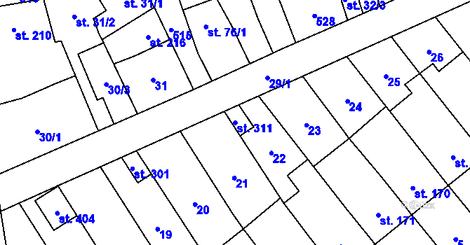 Parcela st. 311 v KÚ Lověšice u Přerova, Katastrální mapa