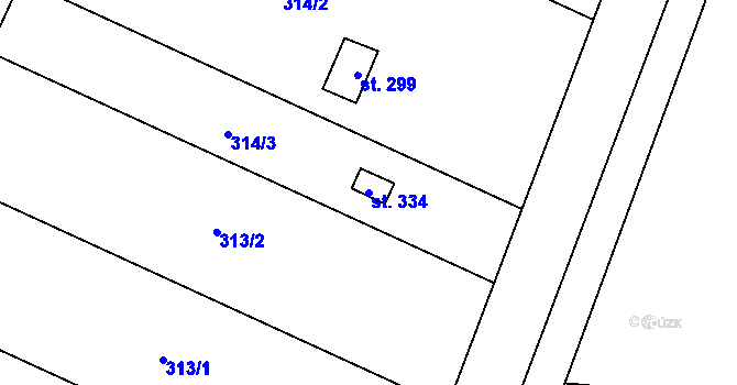 Parcela st. 334 v KÚ Lověšice u Přerova, Katastrální mapa