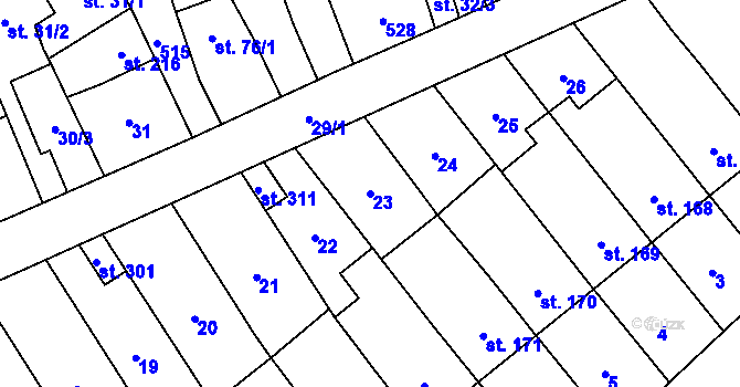 Parcela st. 23 v KÚ Lověšice u Přerova, Katastrální mapa