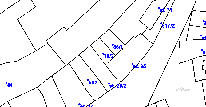 Parcela st. 36/2 v KÚ Lověšice u Přerova, Katastrální mapa
