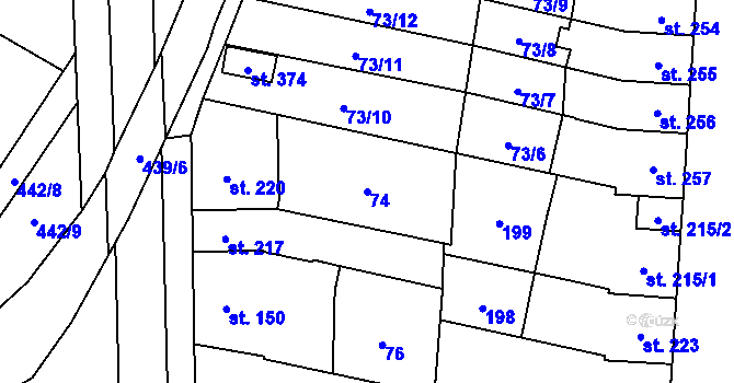 Parcela st. 74 v KÚ Lověšice u Přerova, Katastrální mapa