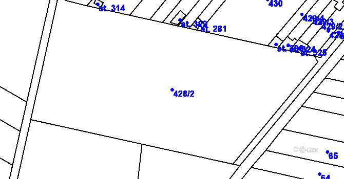 Parcela st. 428/2 v KÚ Lověšice u Přerova, Katastrální mapa