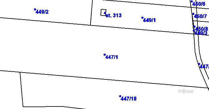 Parcela st. 447/1 v KÚ Lověšice u Přerova, Katastrální mapa