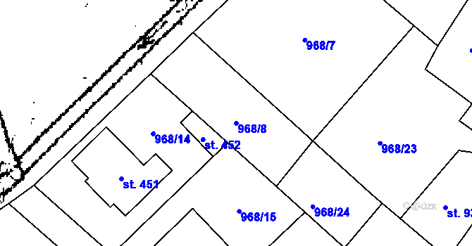 Parcela st. 968/8 v KÚ Přerov nad Labem, Katastrální mapa