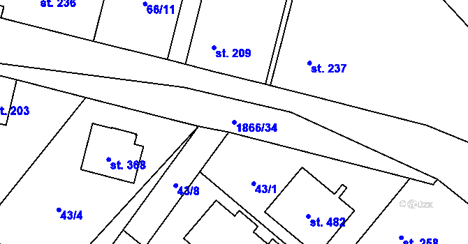 Parcela st. 1866/34 v KÚ Přerov nad Labem, Katastrální mapa
