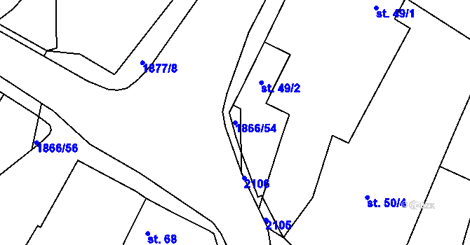 Parcela st. 1866/54 v KÚ Přerov nad Labem, Katastrální mapa