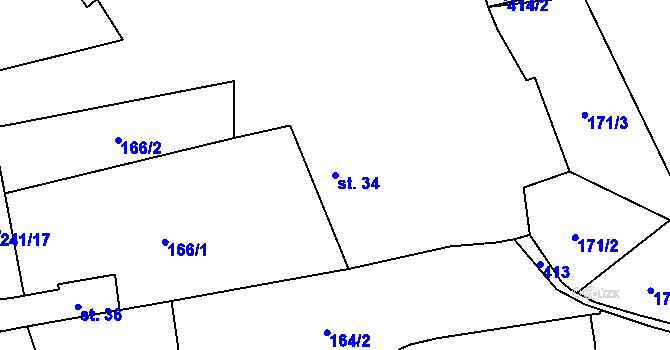 Parcela st. 34 v KÚ Přerubenice, Katastrální mapa