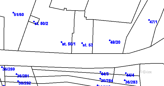 Parcela st. 53 v KÚ Přerubenice, Katastrální mapa