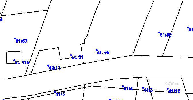 Parcela st. 56 v KÚ Přerubenice, Katastrální mapa