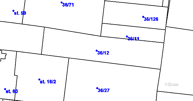 Parcela st. 36/12 v KÚ Přerubenice, Katastrální mapa