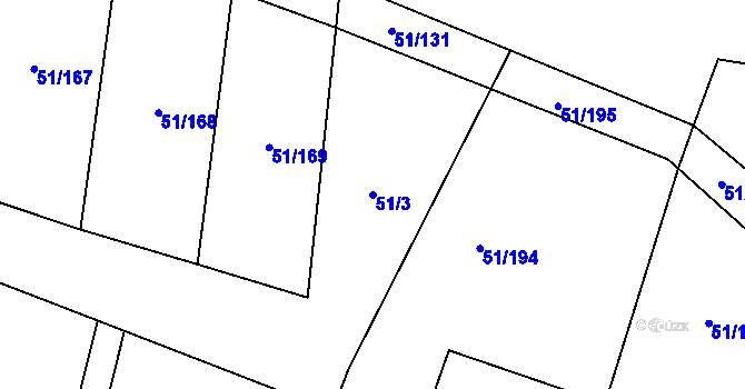Parcela st. 51/3 v KÚ Přerubenice, Katastrální mapa