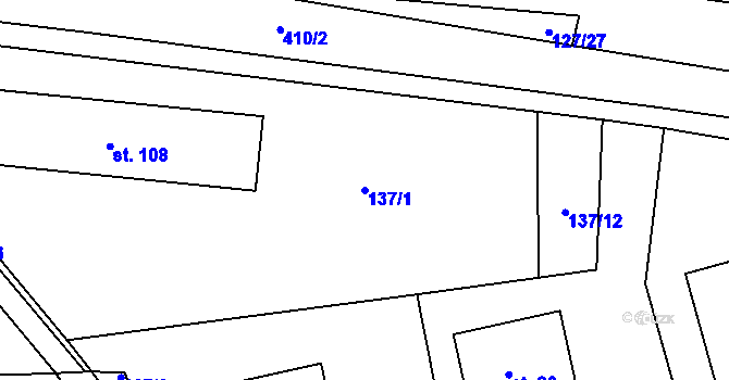 Parcela st. 137/1 v KÚ Přerubenice, Katastrální mapa