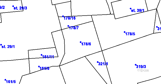 Parcela st. 178/6 v KÚ Přerubenice, Katastrální mapa