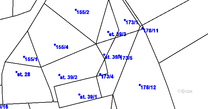 Parcela st. 39/4 v KÚ Přerubenice, Katastrální mapa