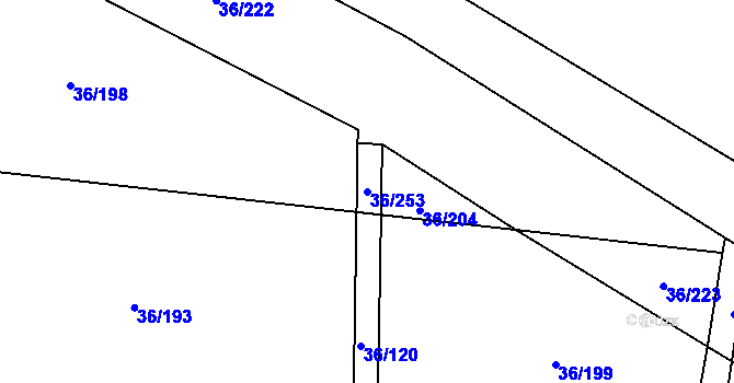Parcela st. 36/253 v KÚ Přerubenice, Katastrální mapa