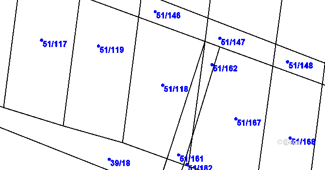 Parcela st. 51/118 v KÚ Přerubenice, Katastrální mapa