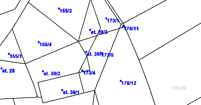 Parcela st. 173/5 v KÚ Přerubenice, Katastrální mapa