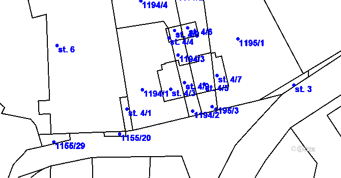 Parcela st. 4/3 v KÚ Přeseka, Katastrální mapa
