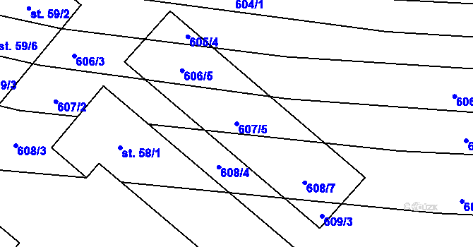 Parcela st. 607/5 v KÚ Přeseka, Katastrální mapa