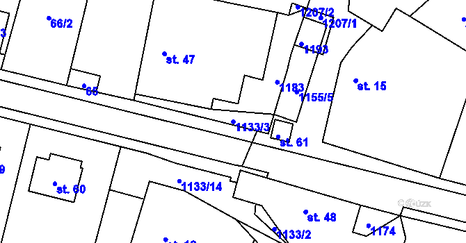Parcela st. 1133/3 v KÚ Přeseka, Katastrální mapa
