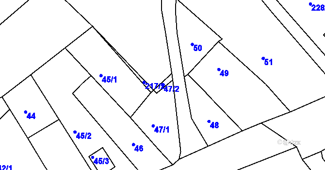 Parcela st. 47/2 v KÚ Přestanov, Katastrální mapa