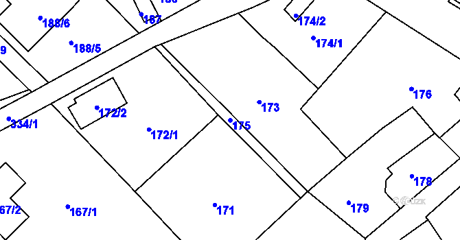 Parcela st. 175 v KÚ Přestanov, Katastrální mapa