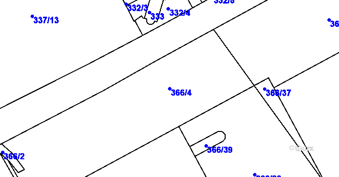 Parcela st. 366/4 v KÚ Přestanov, Katastrální mapa