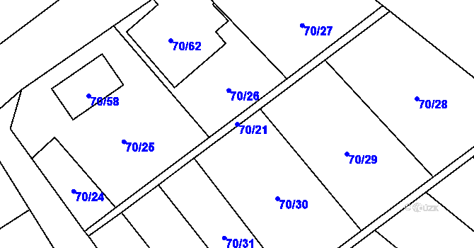 Parcela st. 70/21 v KÚ Přestanov, Katastrální mapa