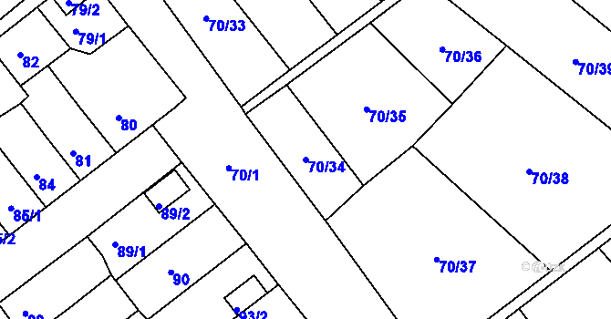 Parcela st. 70/34 v KÚ Přestanov, Katastrální mapa