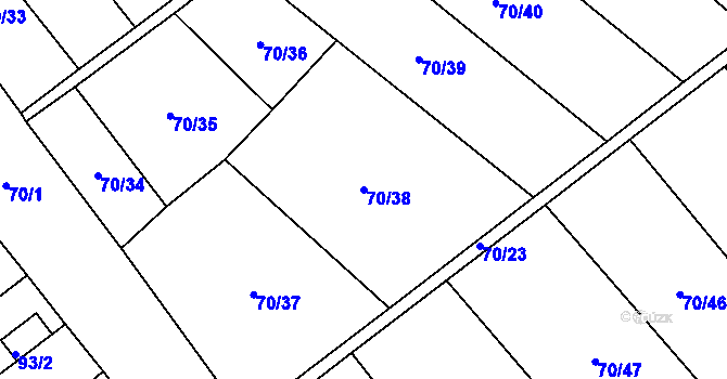 Parcela st. 70/38 v KÚ Přestanov, Katastrální mapa