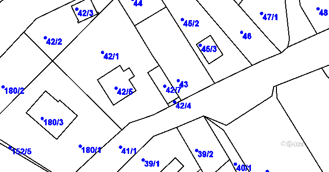 Parcela st. 42/7 v KÚ Přestanov, Katastrální mapa