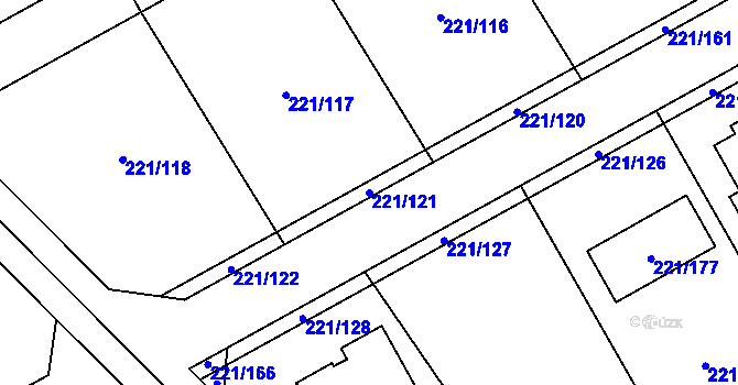 Parcela st. 221/121 v KÚ Přestanov, Katastrální mapa