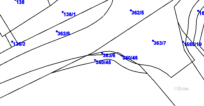 Parcela st. 363/6 v KÚ Přestanov, Katastrální mapa