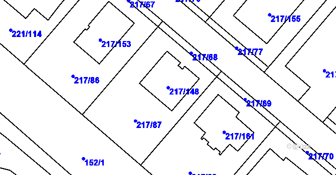 Parcela st. 217/148 v KÚ Přestanov, Katastrální mapa