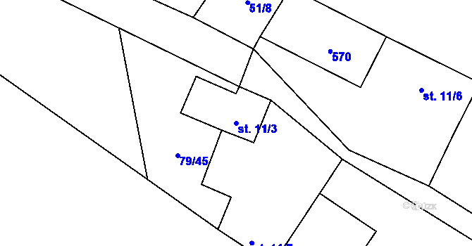 Parcela st. 11/3 v KÚ Přestavlky u Sedlce, Katastrální mapa