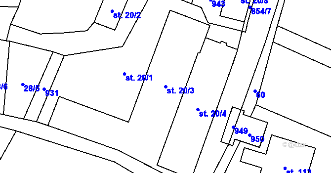 Parcela st. 20/3 v KÚ Přestavlky u Roudnice nad Labem, Katastrální mapa