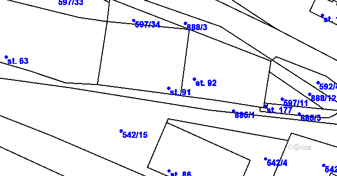 Parcela st. 91 v KÚ Přestavlky u Roudnice nad Labem, Katastrální mapa