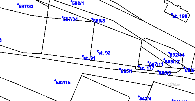 Parcela st. 92 v KÚ Přestavlky u Roudnice nad Labem, Katastrální mapa