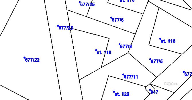 Parcela st. 119 v KÚ Přestavlky u Roudnice nad Labem, Katastrální mapa