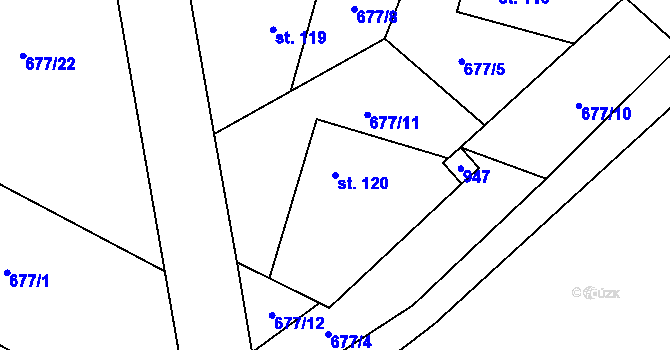 Parcela st. 120 v KÚ Přestavlky u Roudnice nad Labem, Katastrální mapa